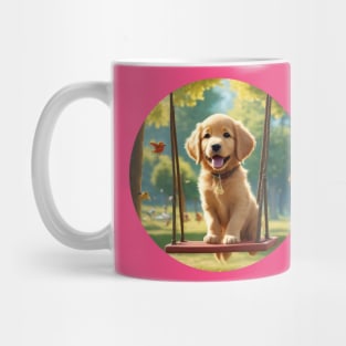 Adorable Golden Retriever Puppy on a Swing Mug